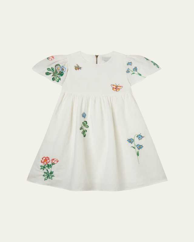 Girl's Embroidered Cotton-Linen Dress, Size 4-10